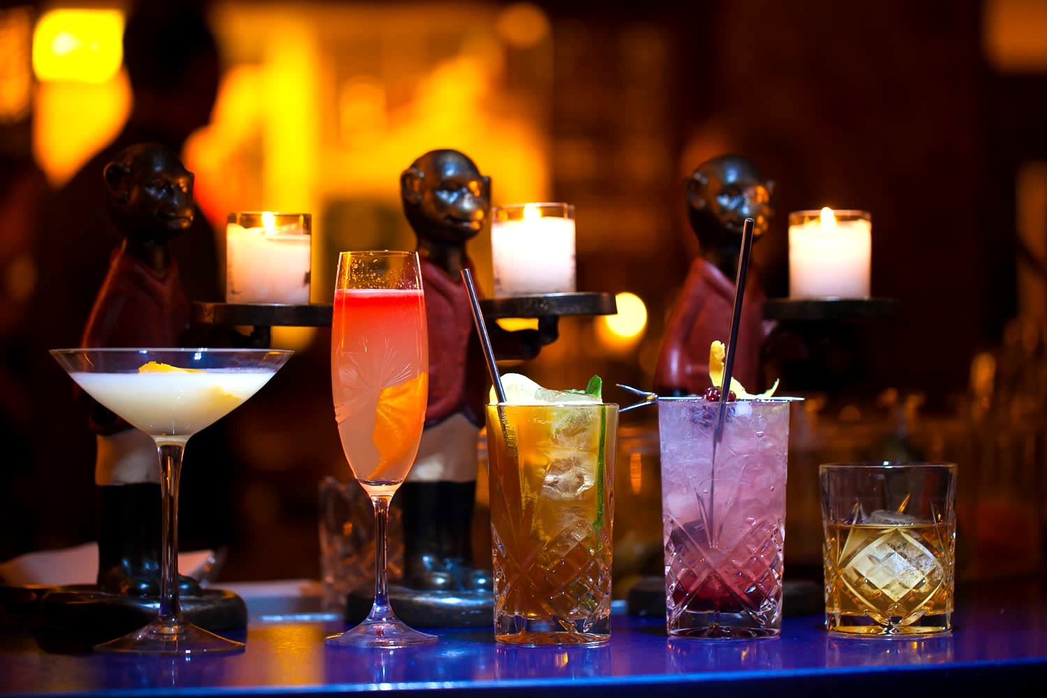 Craft cocktails on the bar at The Drunken Munkey